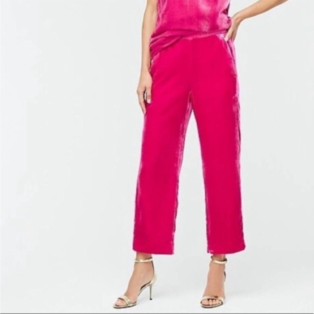 J. Crew Peyton Pants Cropped Pull-on Velvet in Bright Berry Pink